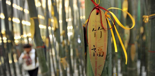 New Year Blessings Tied on “Bamboo Forest” in China’s Changsha