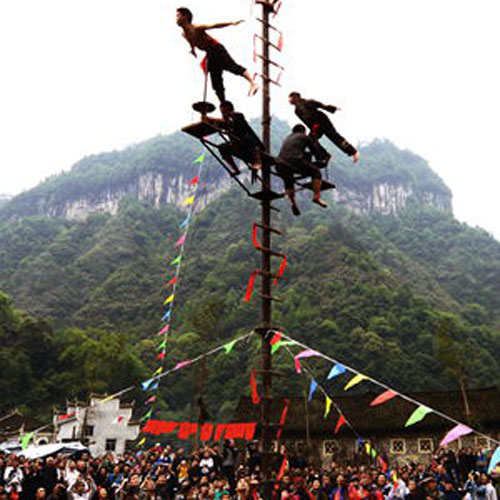 Miao People And Tourists Celebrate “Tiaohua” Festival  in Fenghuang 