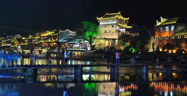 The Beautiful Night View of Ancient Town of Fenghuang